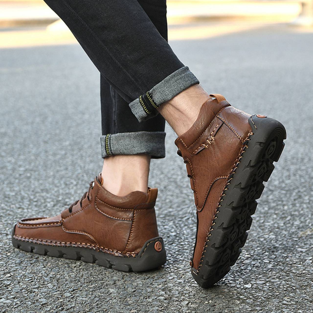 Men’s Fleece-Lined Leather High-Top Boots | Waterproof Warm Winter Lace-Up shoes