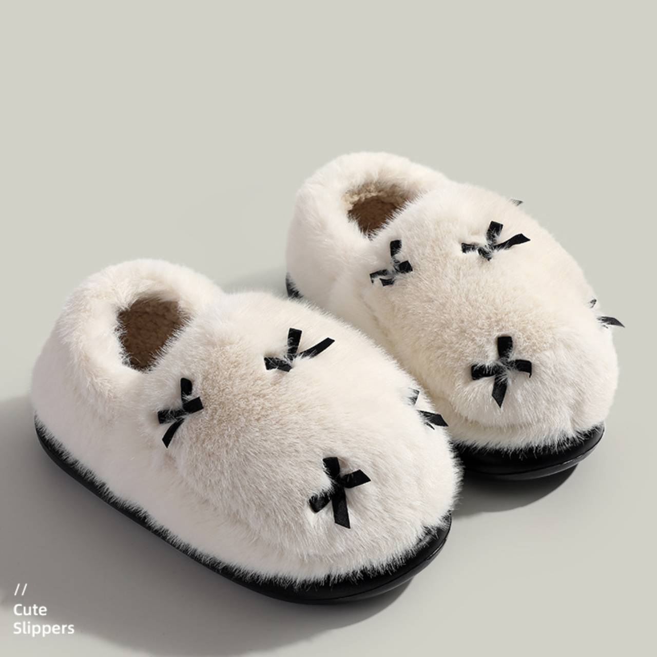 Winter Warm Fuzzy Slippers Soft Comfy Indoor House Shoes– Slip-On / Full-Back Options, Cozy Plush Bow Design, Anti-Slip Sole