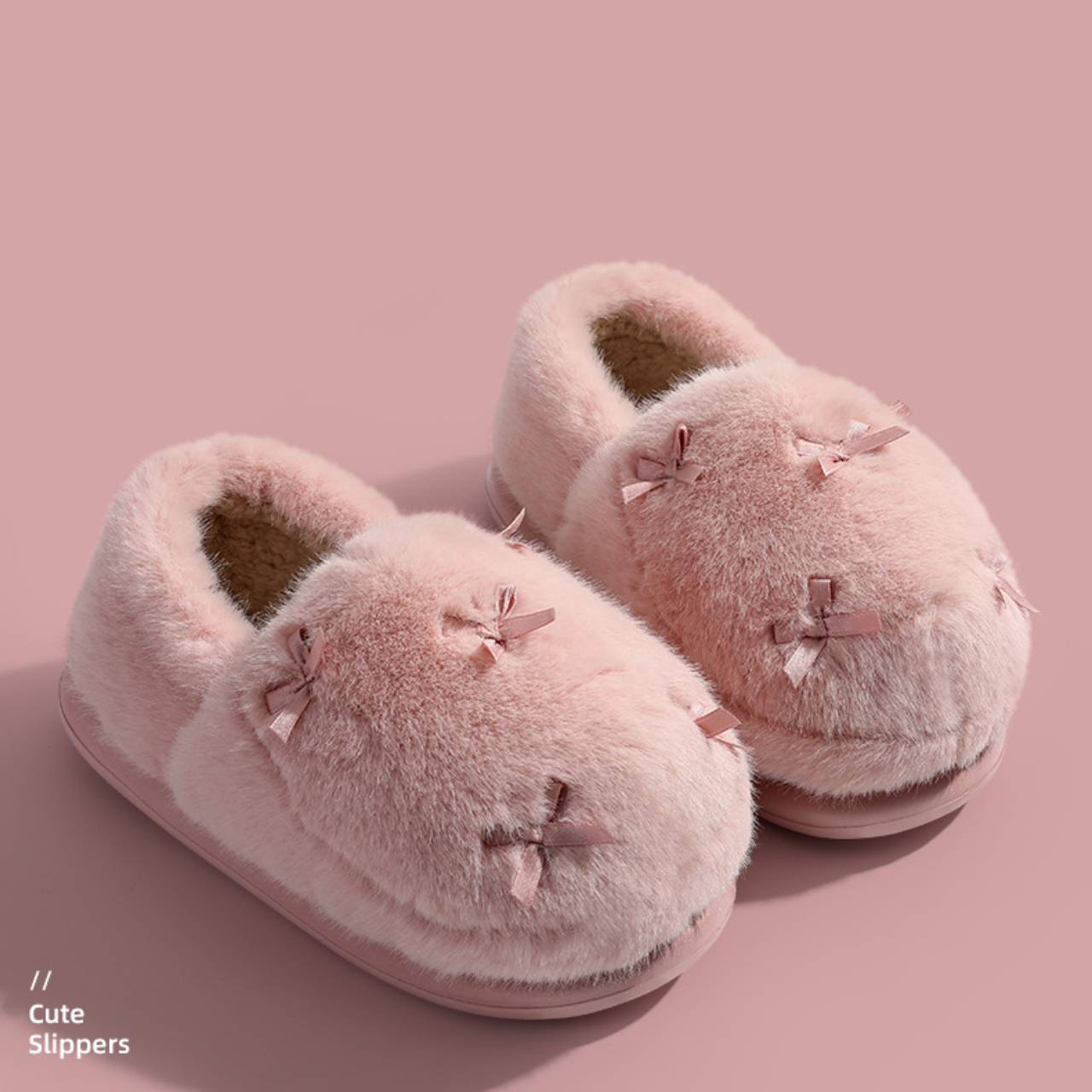 Winter Warm Fuzzy Slippers Soft Comfy Indoor House Shoes– Slip-On / Full-Back Options, Cozy Plush Bow Design, Anti-Slip Sole