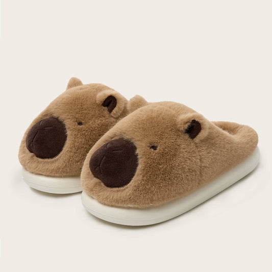 Cute Capybara Plush Slippers – Warm Fuzzy Winter House Shoes, Slip-On Cozy Animal Slippers for Women & Teens