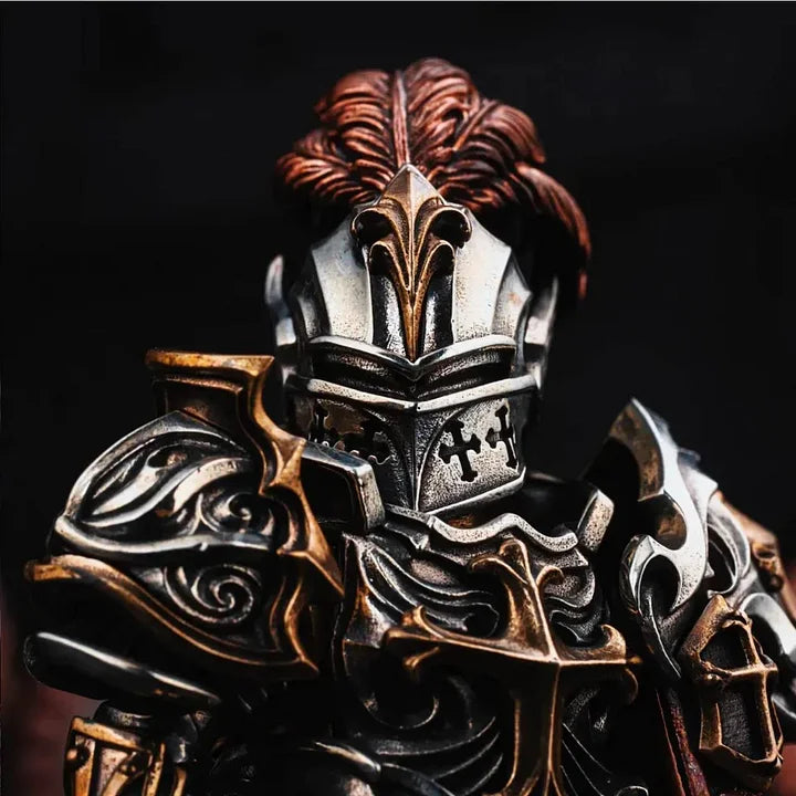 Crimson Templar Collectible Figure Detachable Bronze Copper Knight Statue with Sword Shield Cape Wings Medieval Fantasy