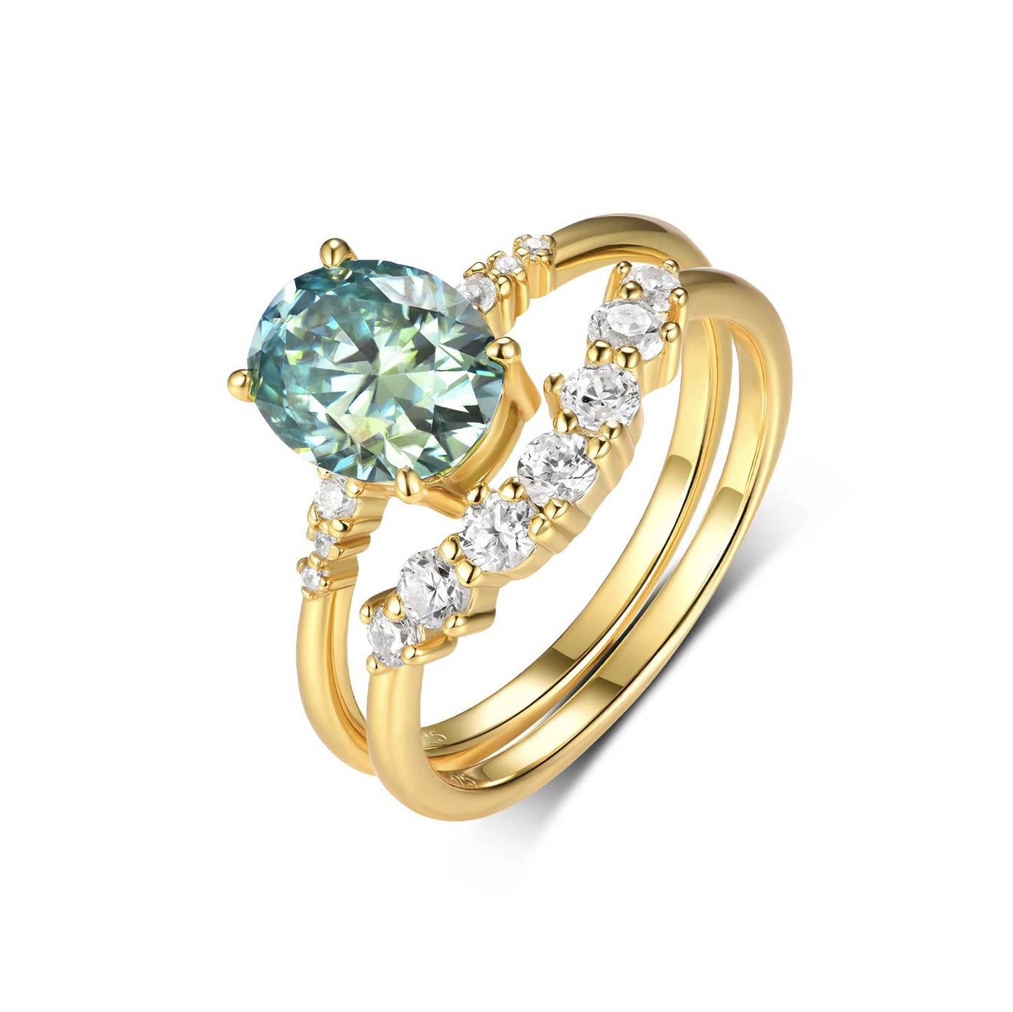 Oval Moissanite Statement Stackable Ring Set – 925 Silver with 18K Yellow Gold Plating