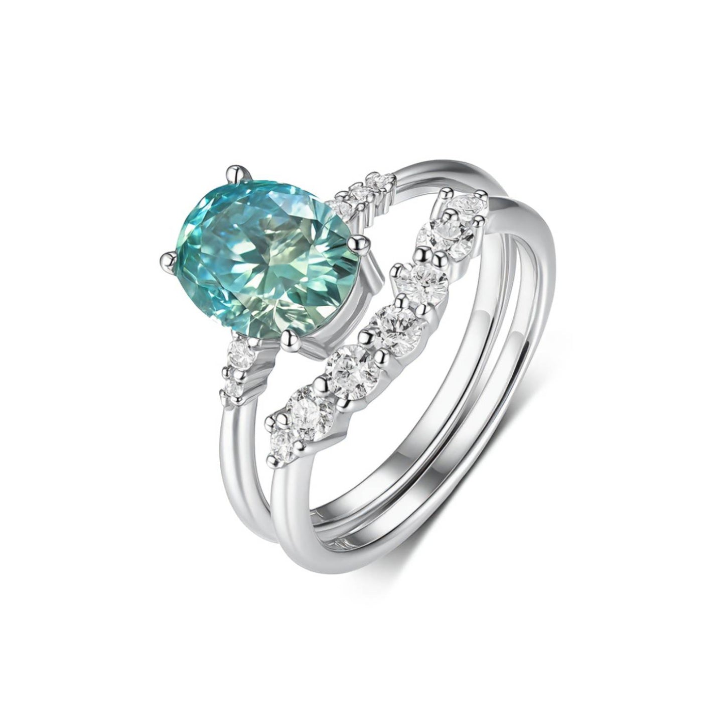 Oval Moissanite Statement Stackable Ring Set – 925 Silver with 18K Yellow Gold Plating