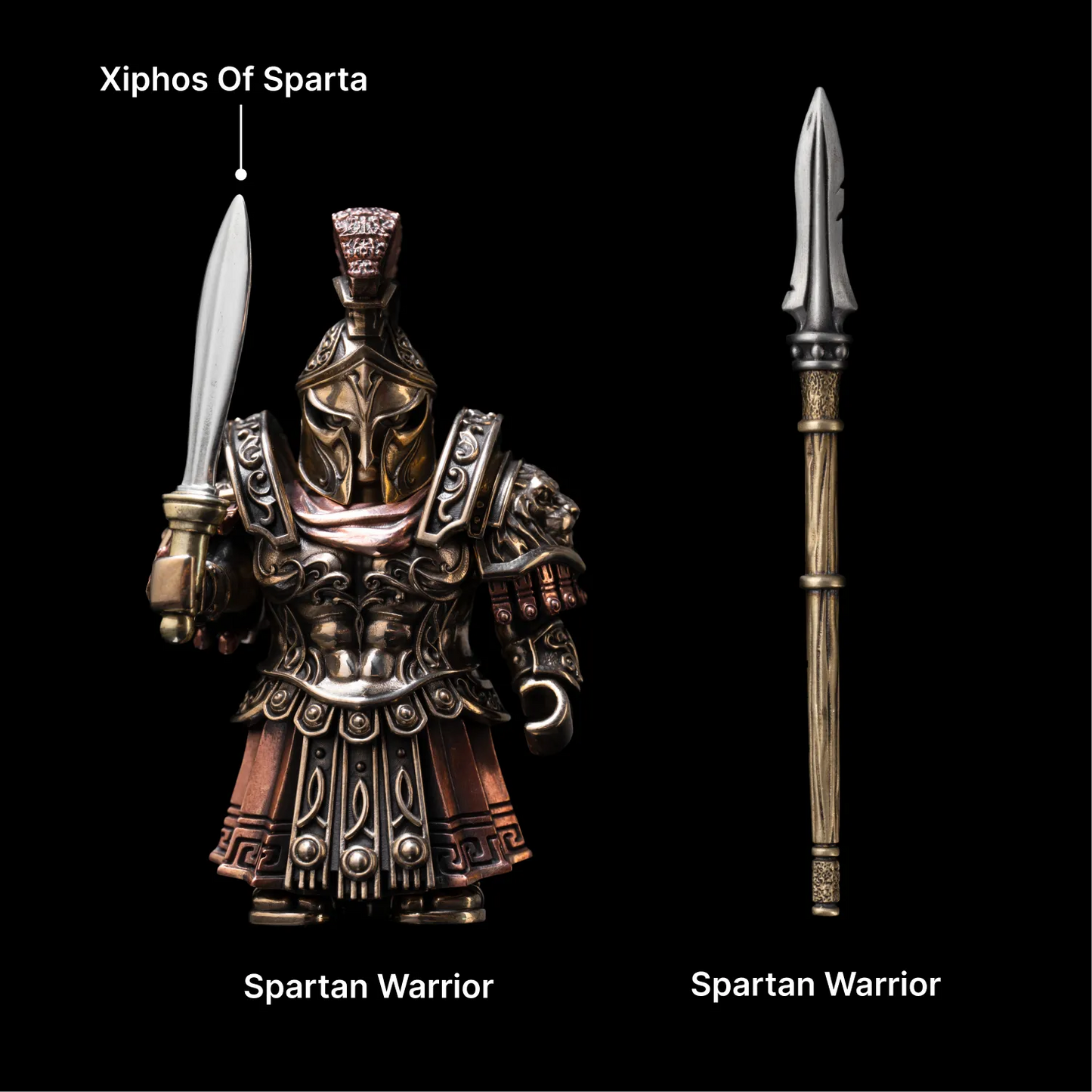 Spartan Warrior Bronze Copper Figurine – Magnetic Desk Decor Detachable Metal Collectible