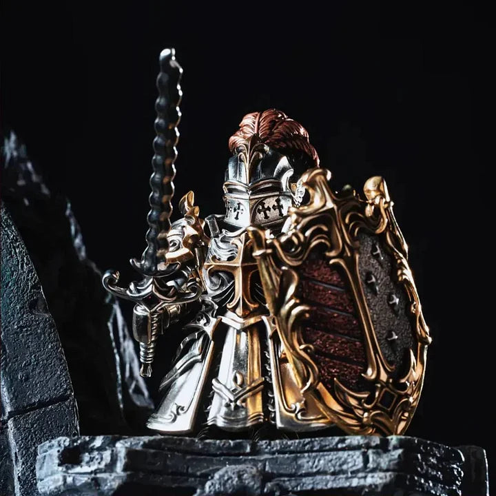 Crimson Templar Collectible Figure Detachable Bronze Copper Knight Statue with Sword Shield Cape Wings Medieval Fantasy