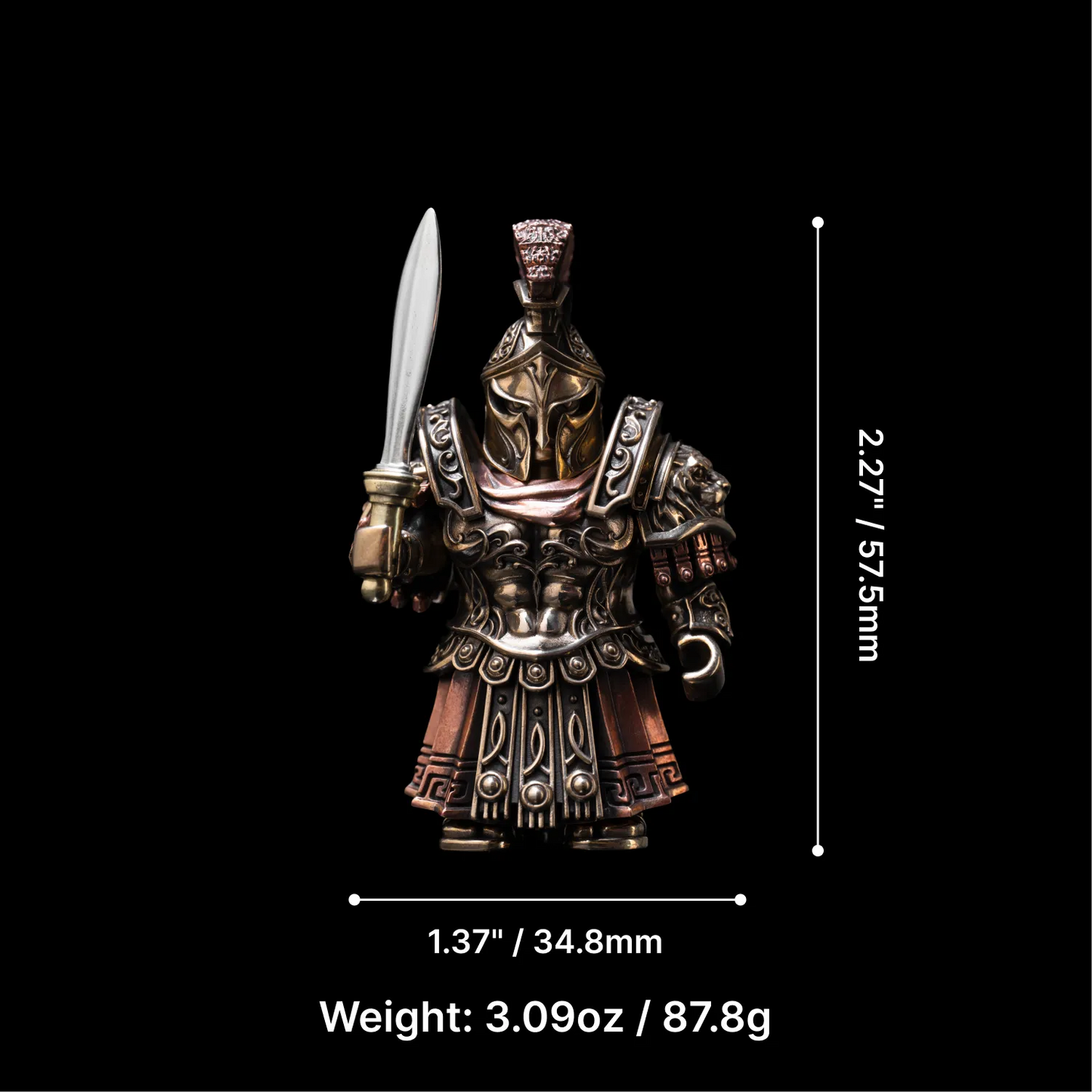 Spartan Warrior Bronze Copper Figurine – Magnetic Desk Decor Detachable Metal Collectible