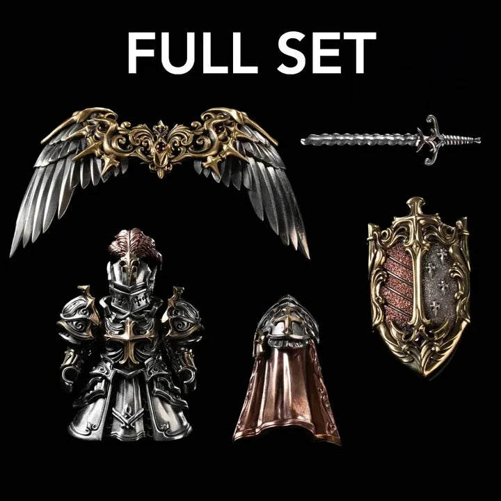 Crimson Templar Collectible Figure Detachable Bronze Copper Knight Statue with Sword Shield Cape Wings Medieval Fantasy