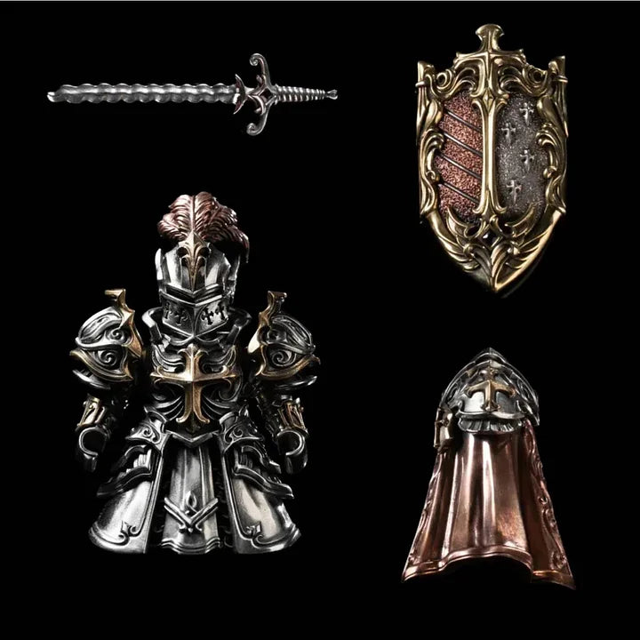 Crimson Templar Collectible Figure Detachable Bronze Copper Knight Statue with Sword Shield Cape Wings Medieval Fantasy