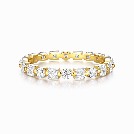 Alternating Moissanite Eternity Band in 925 Silver with 18K White Gold Plating