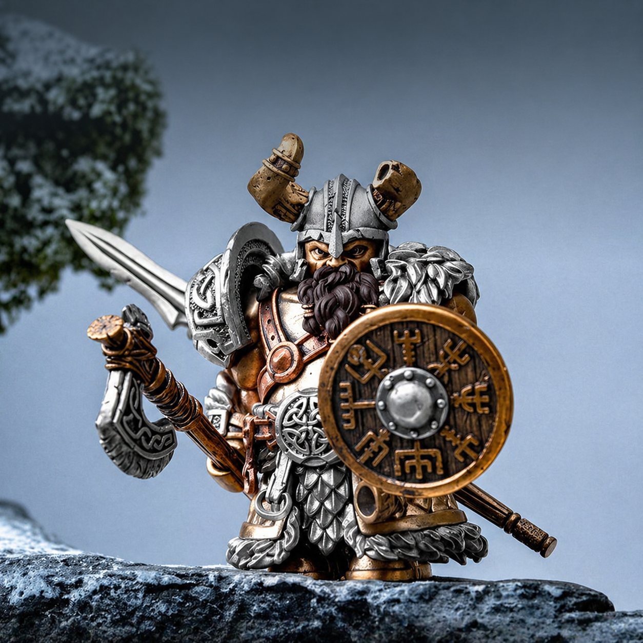 Viking Raider Collectible Figure Detachable Bronze Copper Knight Statue