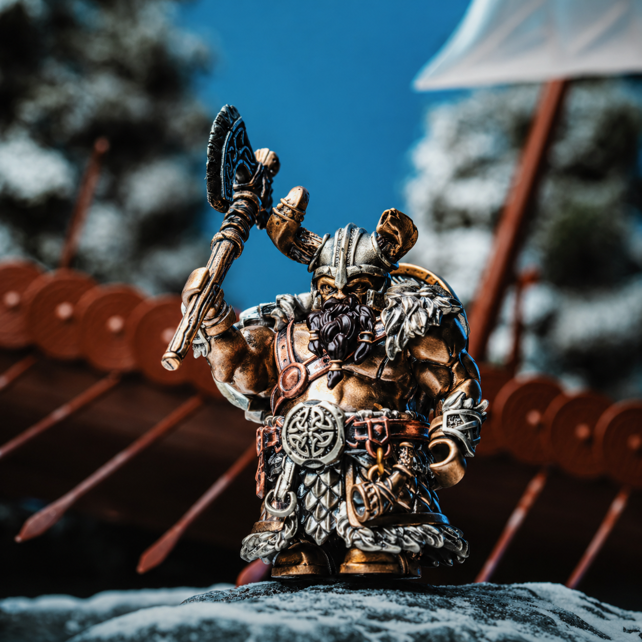 Viking Raider Collectible Figure Detachable Bronze Copper Knight Statue