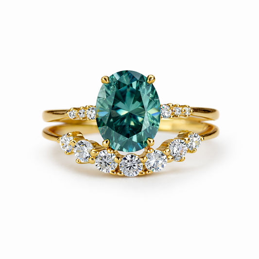 Oval Moissanite Statement Stackable Ring Set – 925 Silver with 18K Yellow Gold Plating