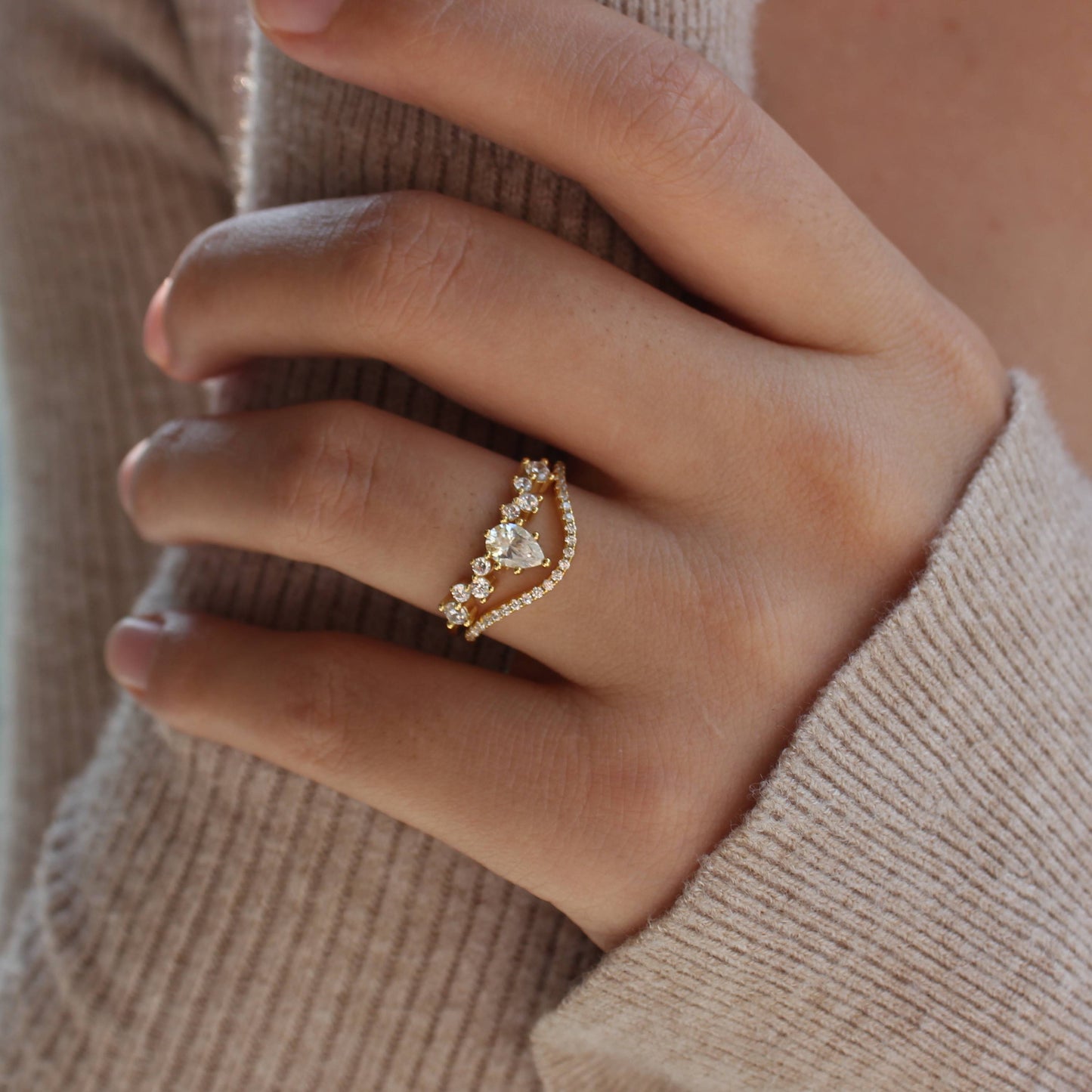 Petite Duo Moissanite Ring Set — Curved Pavé Stacking Rings