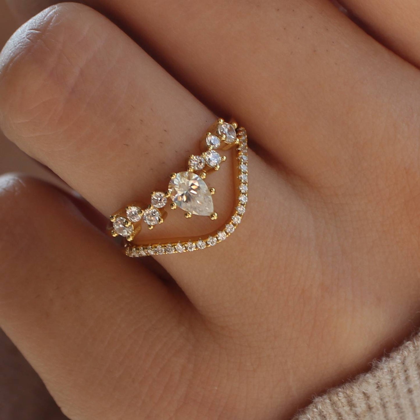 Petite Duo Moissanite Ring Set — Curved Pavé Stacking Rings