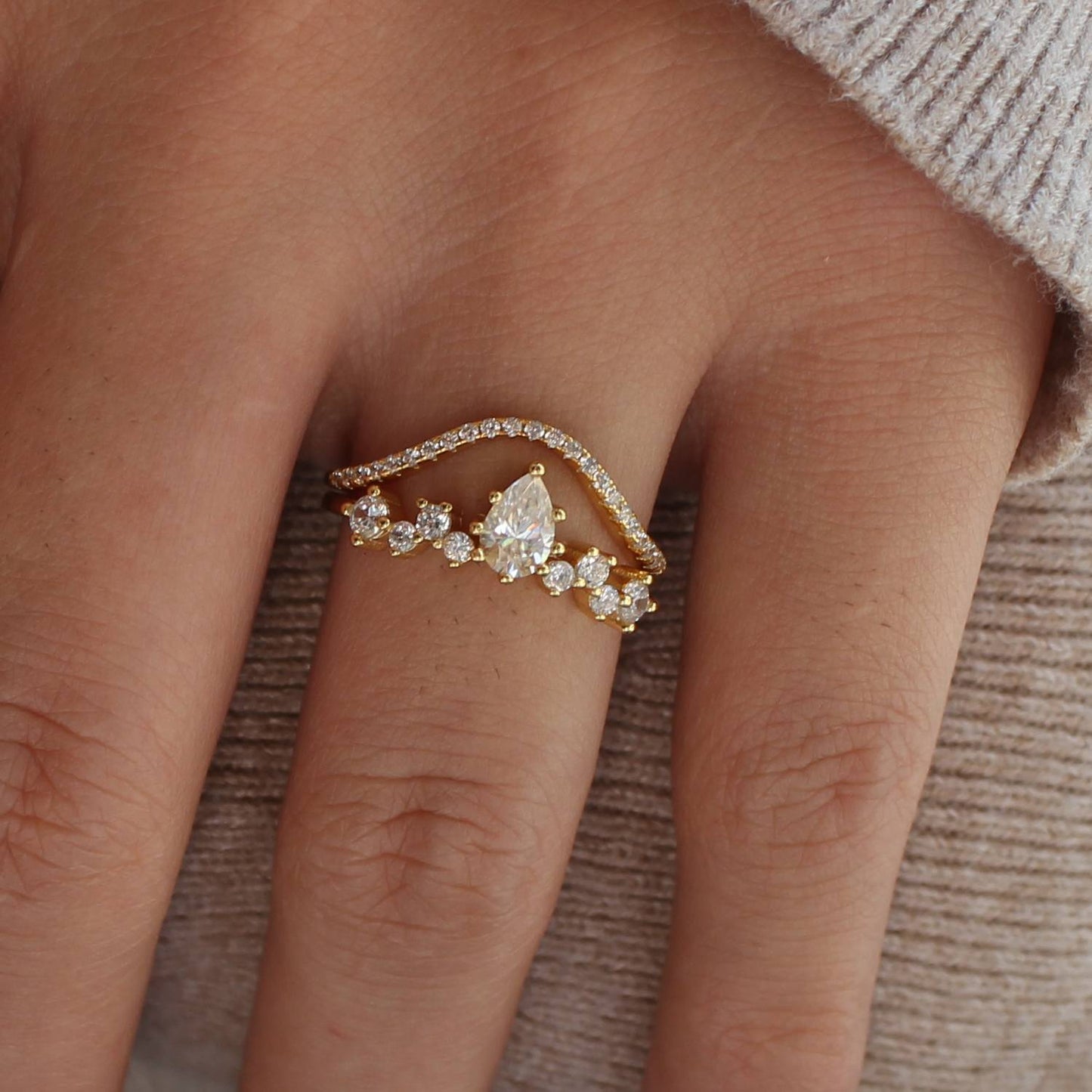 Petite Duo Moissanite Ring Set — Curved Pavé Stacking Rings