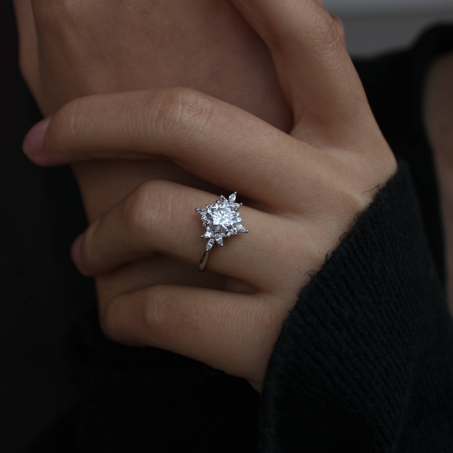 Floral Halo Moissanite Ring — 925 Silver Base with 18K Gold Plating