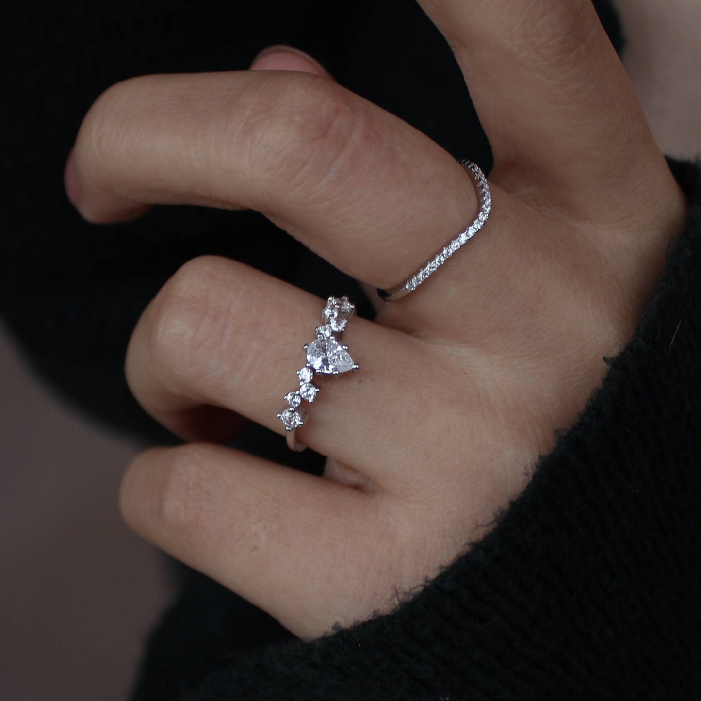 Petite Duo Moissanite Ring Set — Curved Pavé Stacking Rings