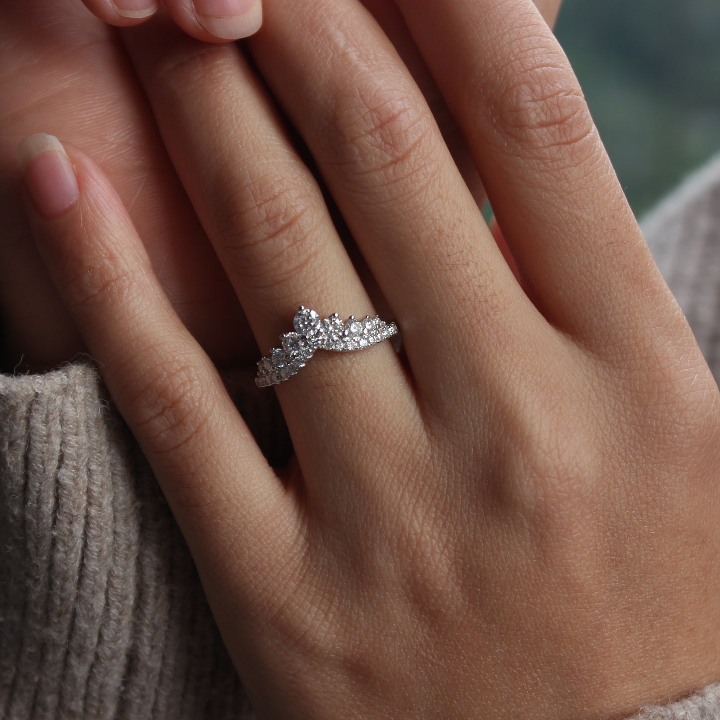 Double Row Moissanite Pavé Curved Band — Statement Stacking Ring