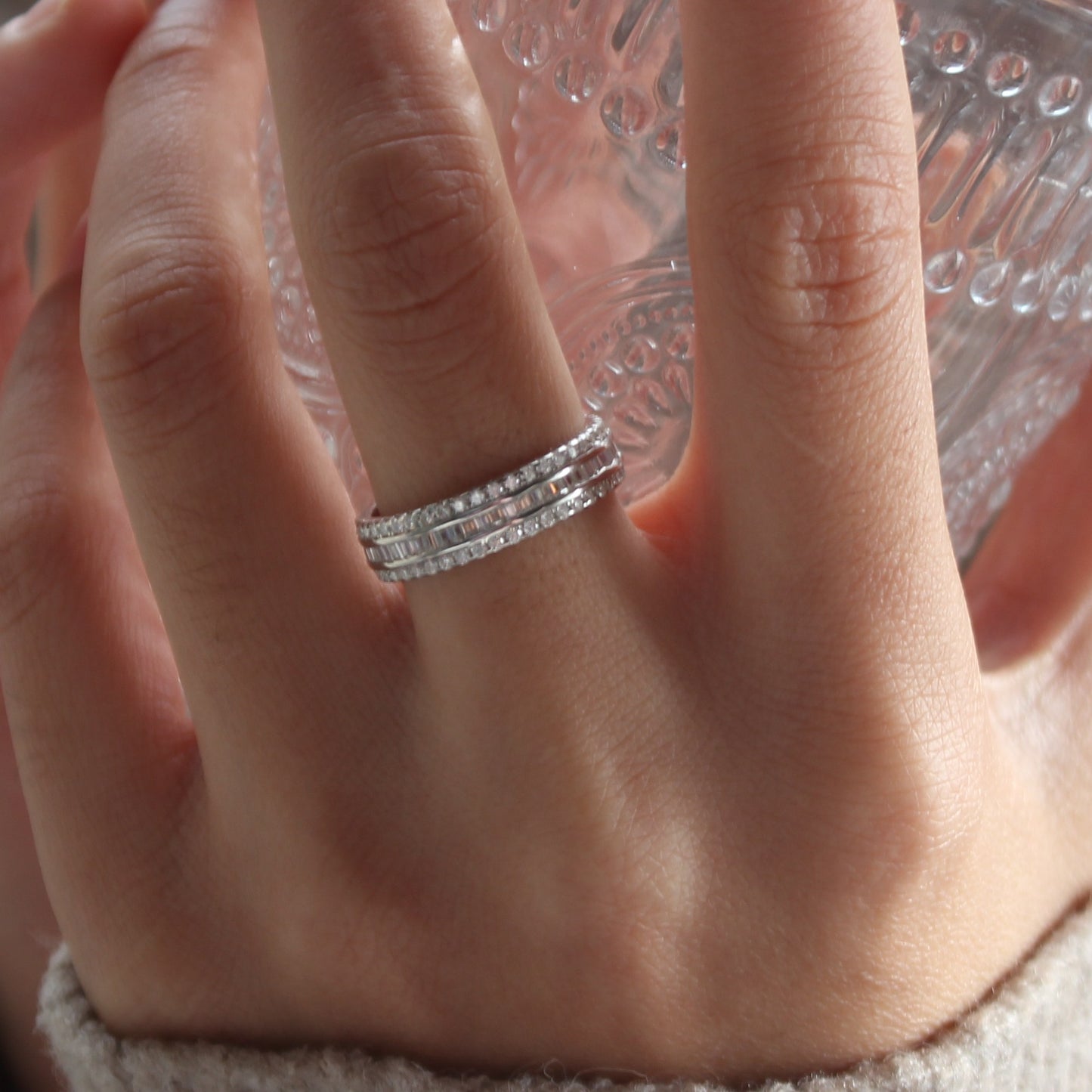 Baguette Pavé Moissanite Band Ring | 18K Gold Plated Sterling Silver