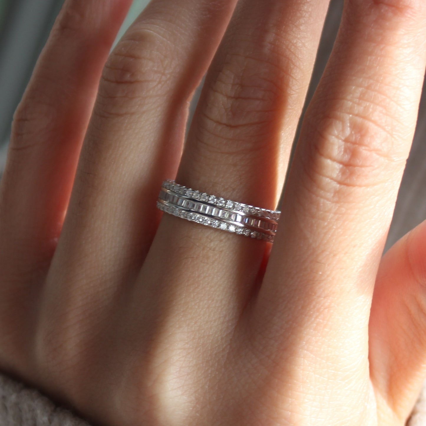 Baguette Pavé Moissanite Band Ring | 18K Gold Plated Sterling Silver