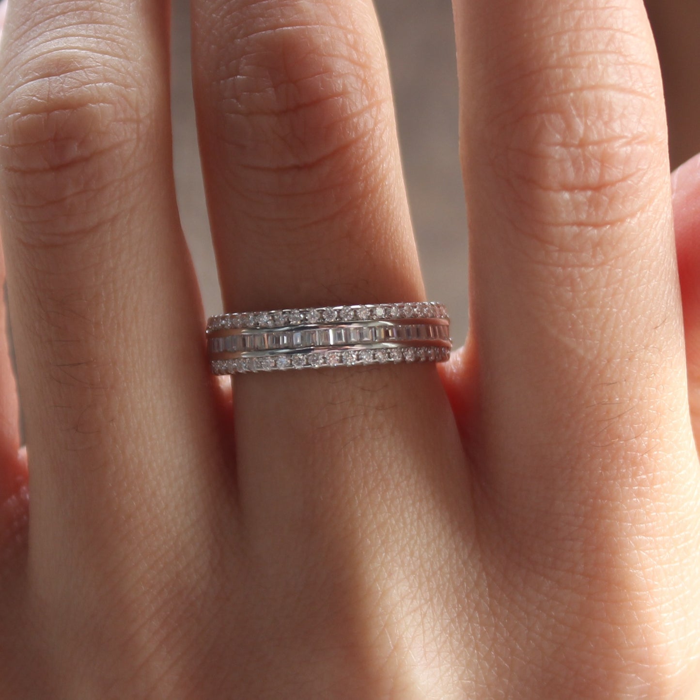 Baguette Pavé Moissanite Band Ring | 18K Gold Plated Sterling Silver