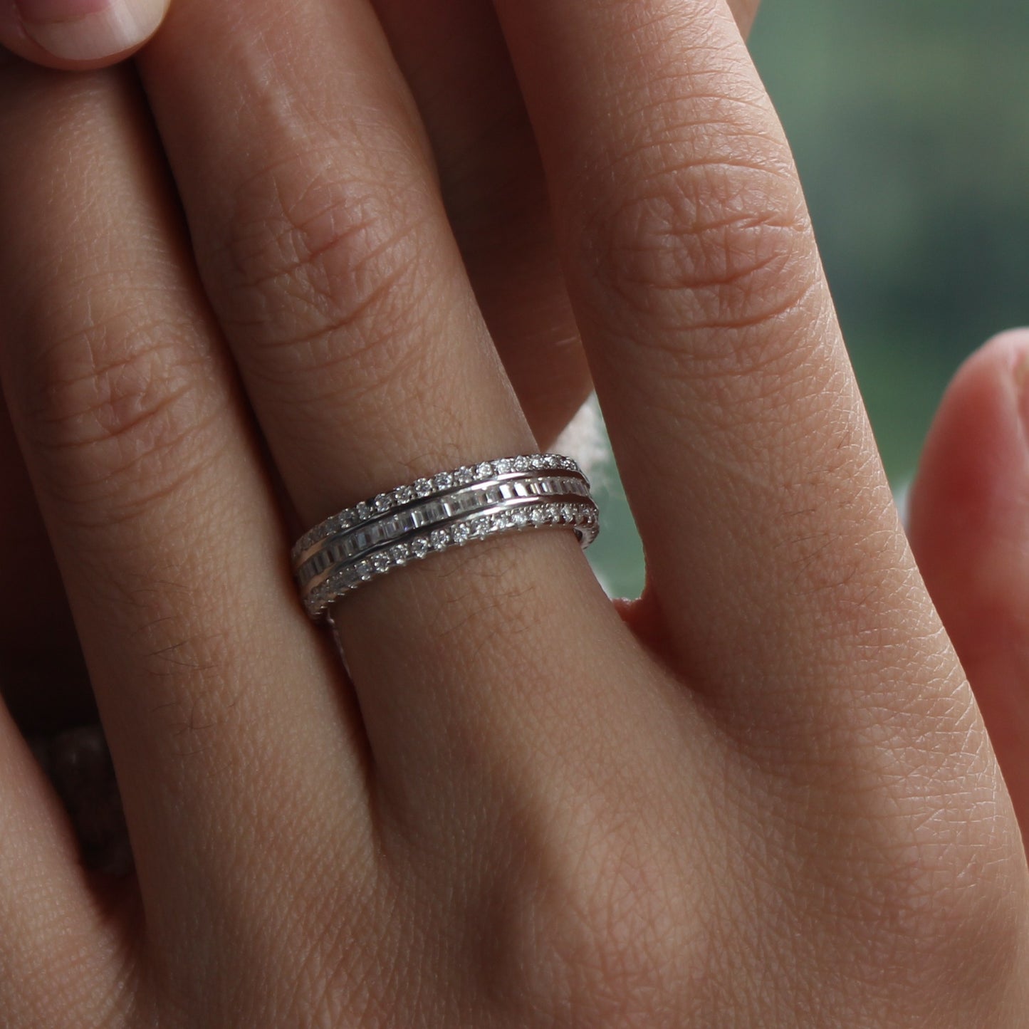 Baguette Pavé Moissanite Band Ring | 18K Gold Plated Sterling Silver