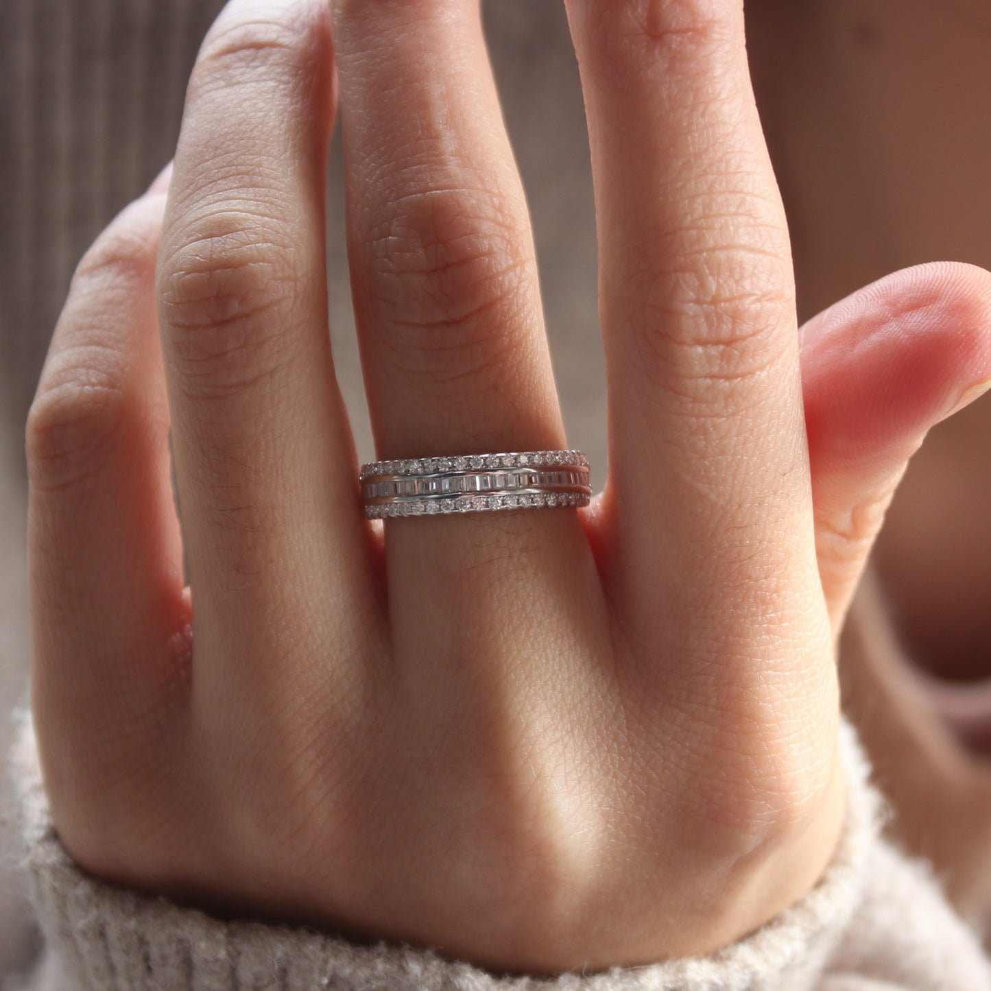 Baguette Pavé Moissanite Band Ring | 18K Gold Plated Sterling Silver