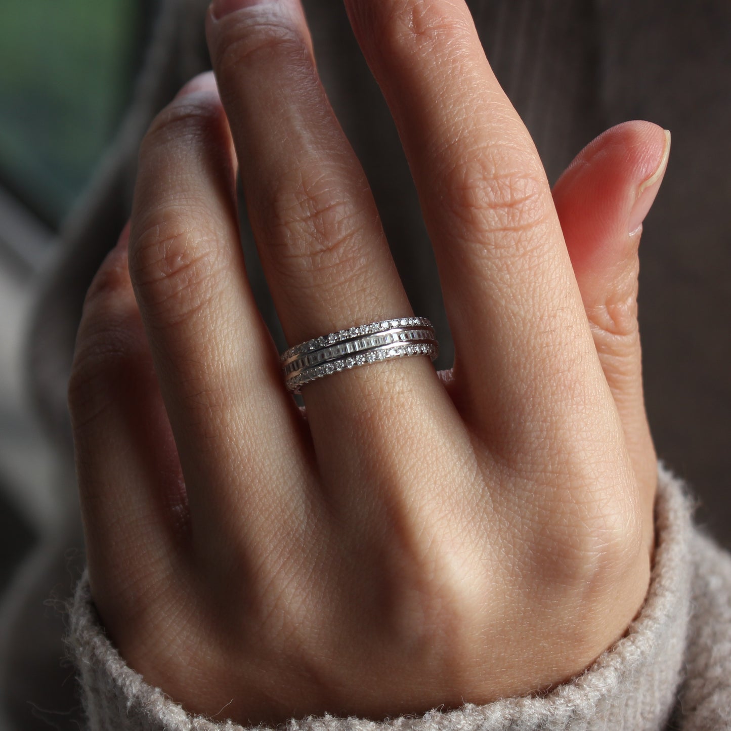 Baguette Pavé Moissanite Band Ring | 18K Gold Plated Sterling Silver