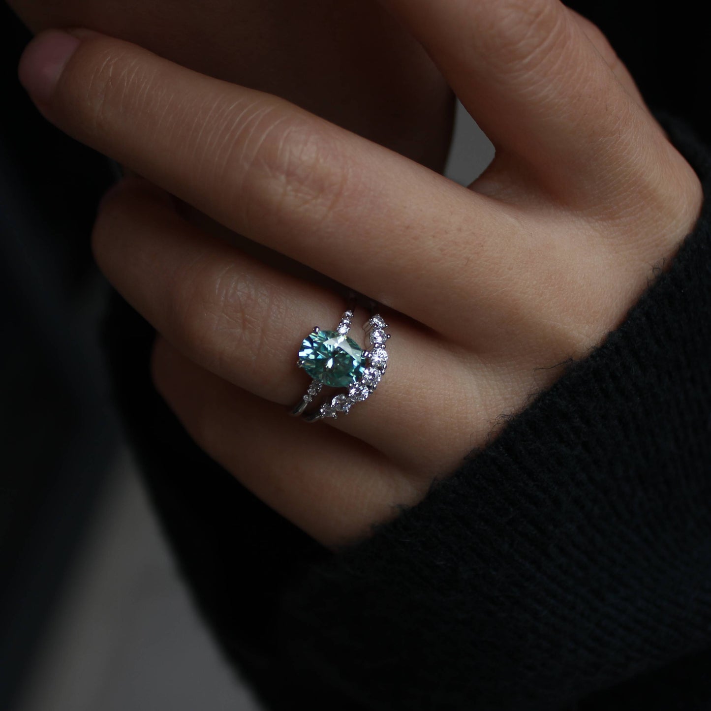 Oval Moissanite Statement Stackable Ring Set – 925 Silver with 18K Yellow Gold Plating