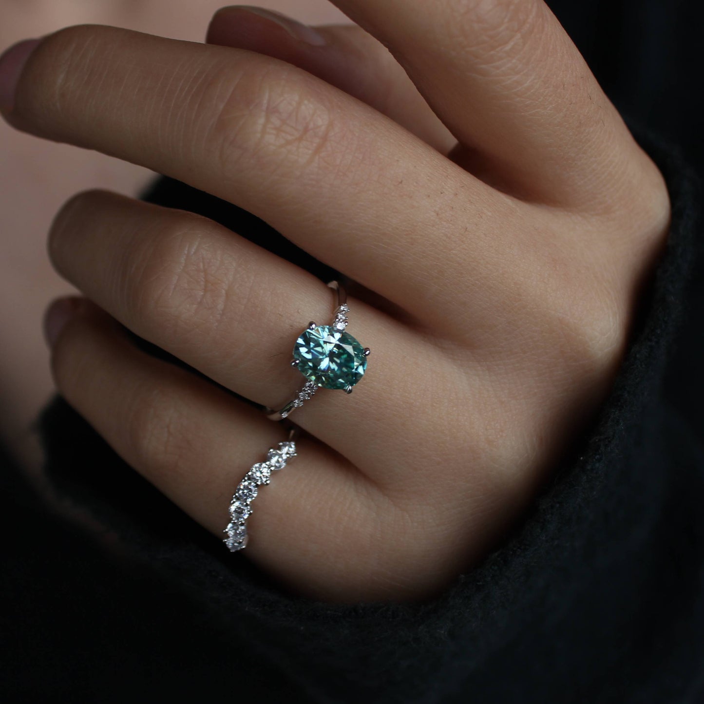 Oval Moissanite Statement Stackable Ring Set – 925 Silver with 18K Yellow Gold Plating