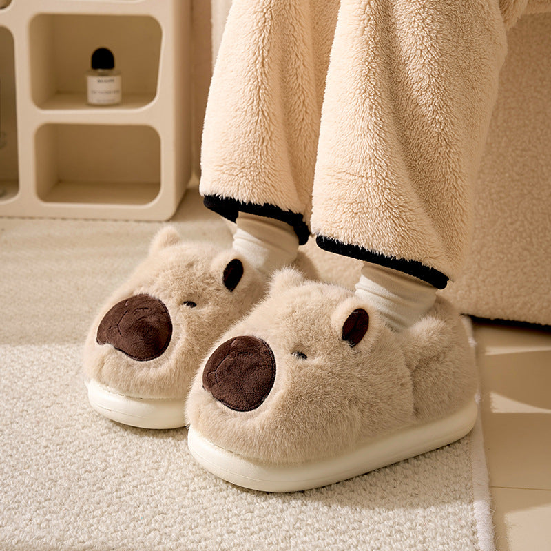 Cute Capybara Plush Slippers – Warm Fuzzy Winter House Shoes, Slip-On Cozy Animal Slippers for Women & Teens