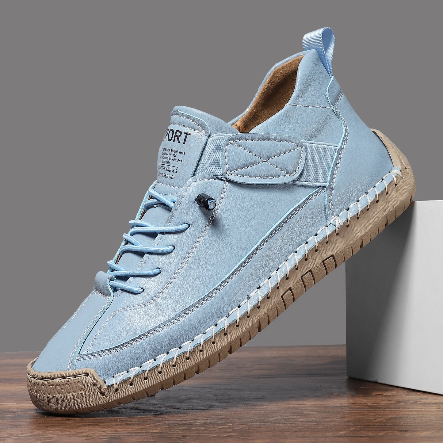 Men’s Flexible Leather Casual Shoes – Soft Sole, Hand-Stitched Outdoor Walking Sneakers, Slip-On Comfort Driving Loafers