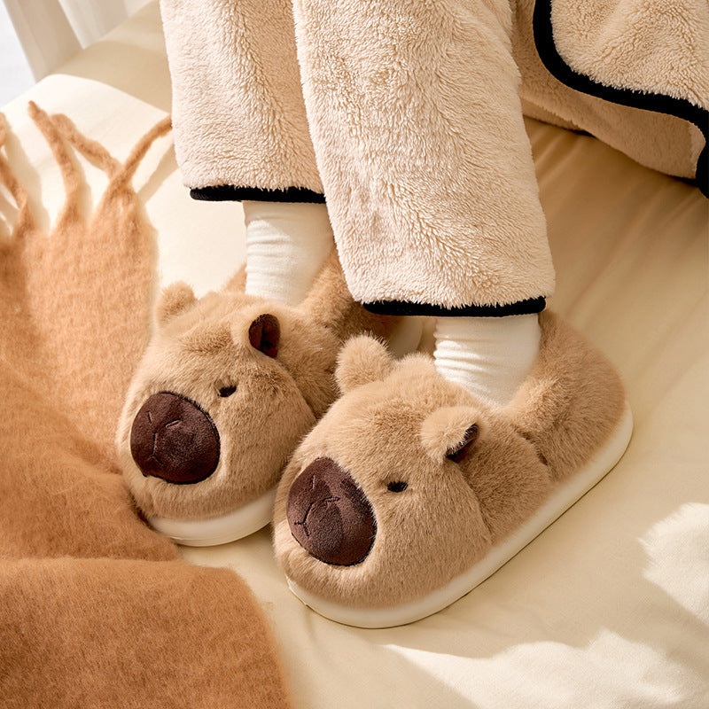 Cute Capybara Plush Slippers – Warm Fuzzy Winter House Shoes, Slip-On Cozy Animal Slippers for Women & Teens