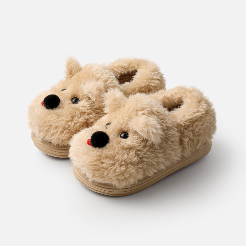 Cute Puppy Plush Slippers – Soft Furry Animal House Shoes, Warm Winter Cozy Slip-On Slippers for Women