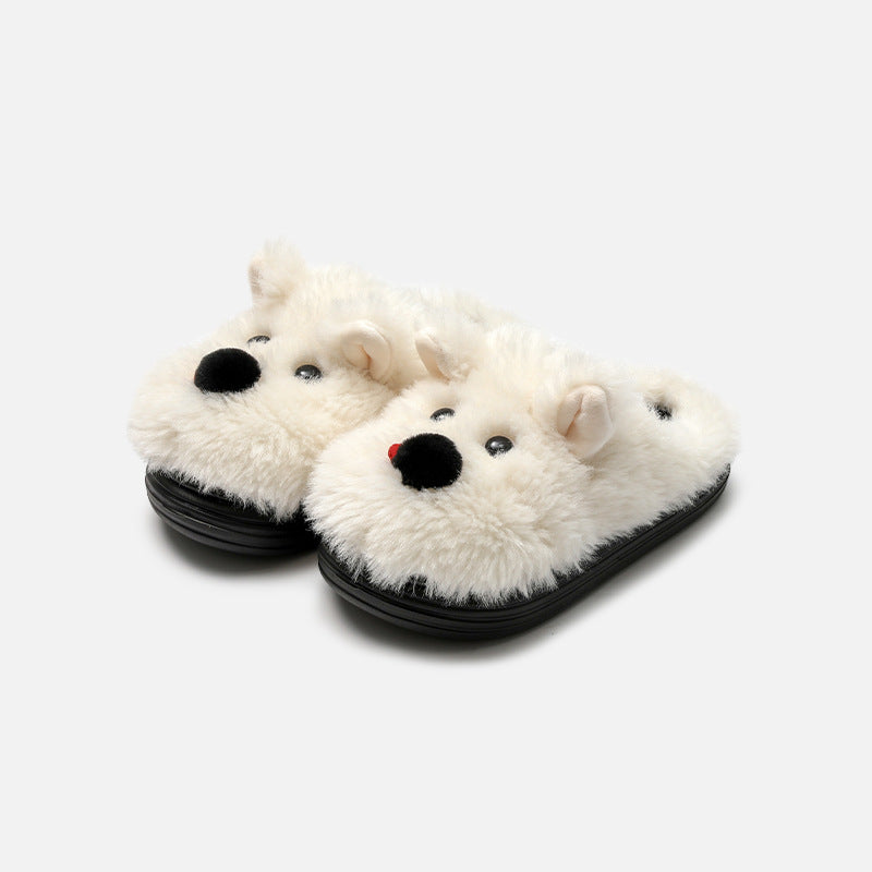 Cute Puppy Plush Slippers – Soft Furry Animal House Shoes, Warm Winter Cozy Slip-On Slippers for Women