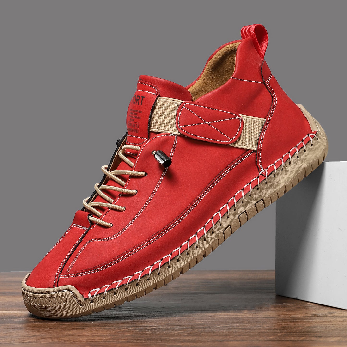 Men’s Flexible Leather Casual Shoes – Soft Sole, Hand-Stitched Outdoor Walking Sneakers, Slip-On Comfort Driving Loafers