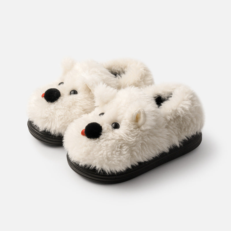 Cute Puppy Plush Slippers – Soft Furry Animal House Shoes, Warm Winter Cozy Slip-On Slippers for Women