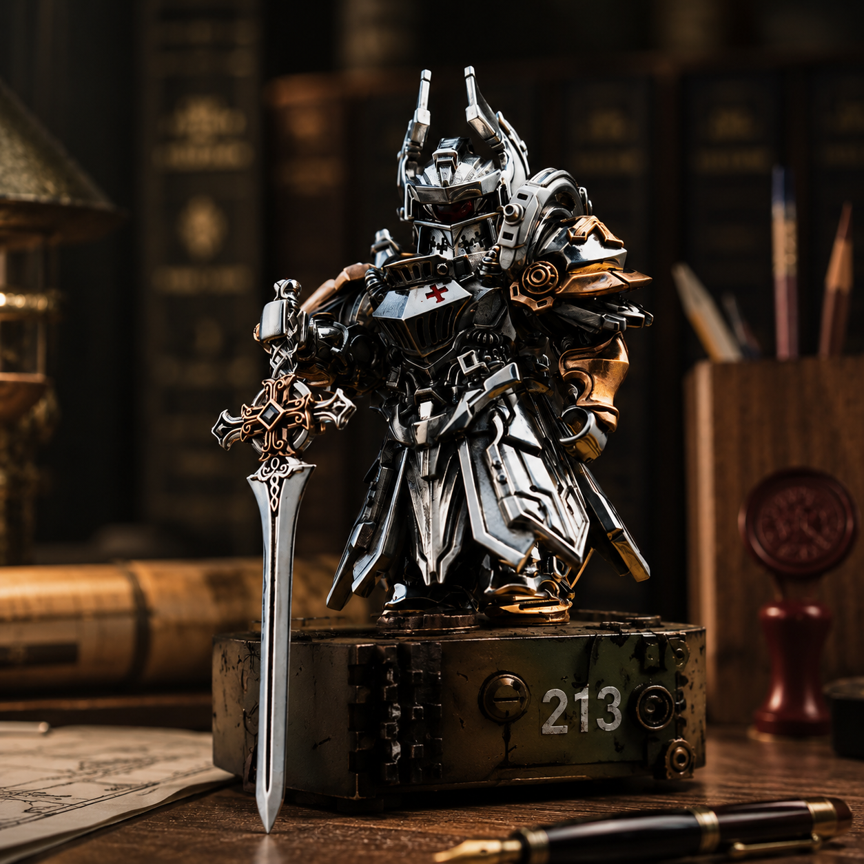 OMYEESE™ Mech Justicar Magnetic Metal Desk Sculpture