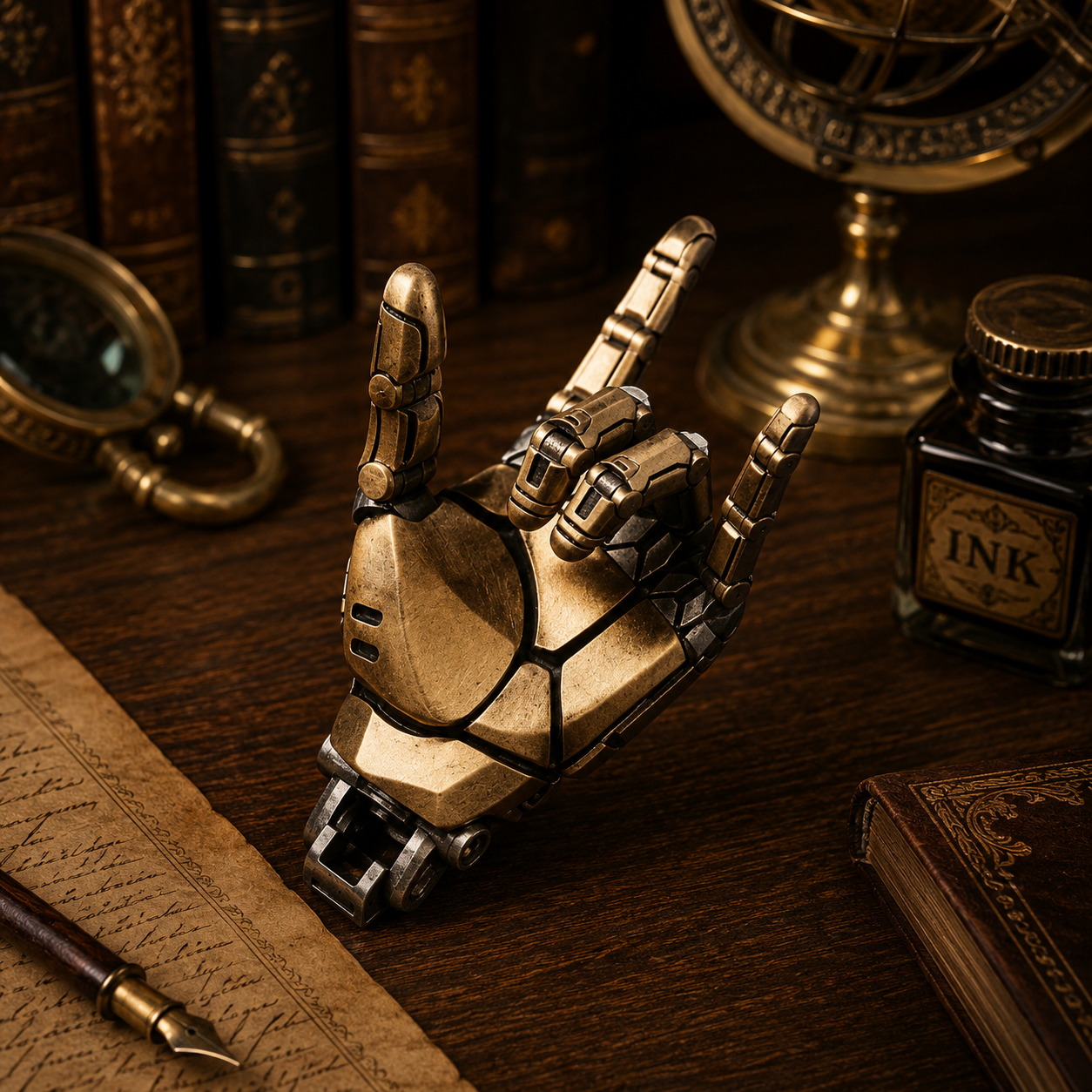 OMYEESE™ Mechanical Hand Metal Desk Sculpture