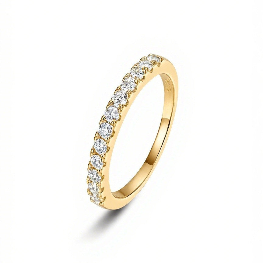 Aeris micro pavé moissanite band gold plated side view