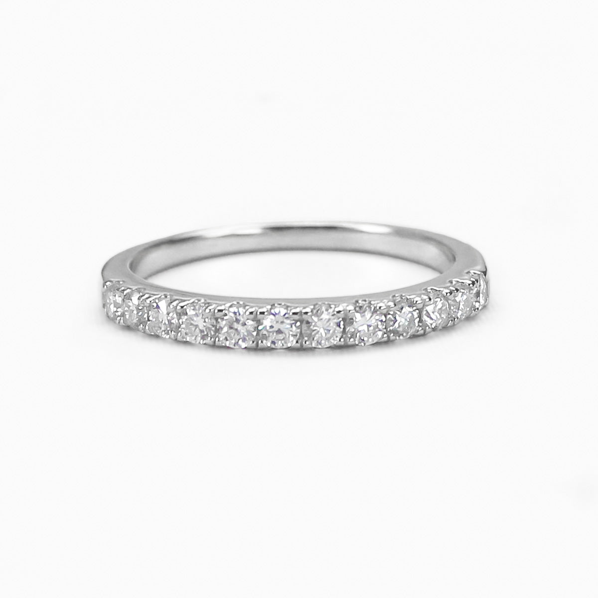 Aeris micro pavé moissanite band white gold tone front view