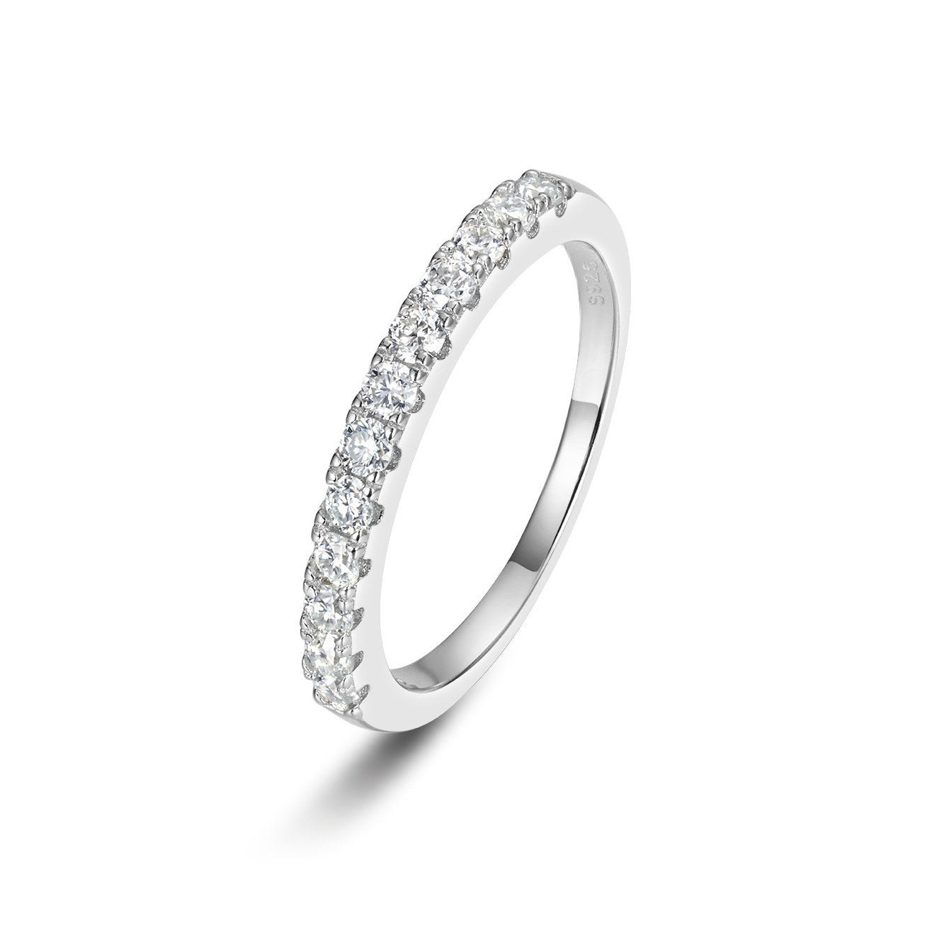 Aeris micro pavé moissanite band white gold tone side view