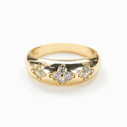 Aurelia floral pavé moissanite band in 18K gold plated sterling silver on white background
