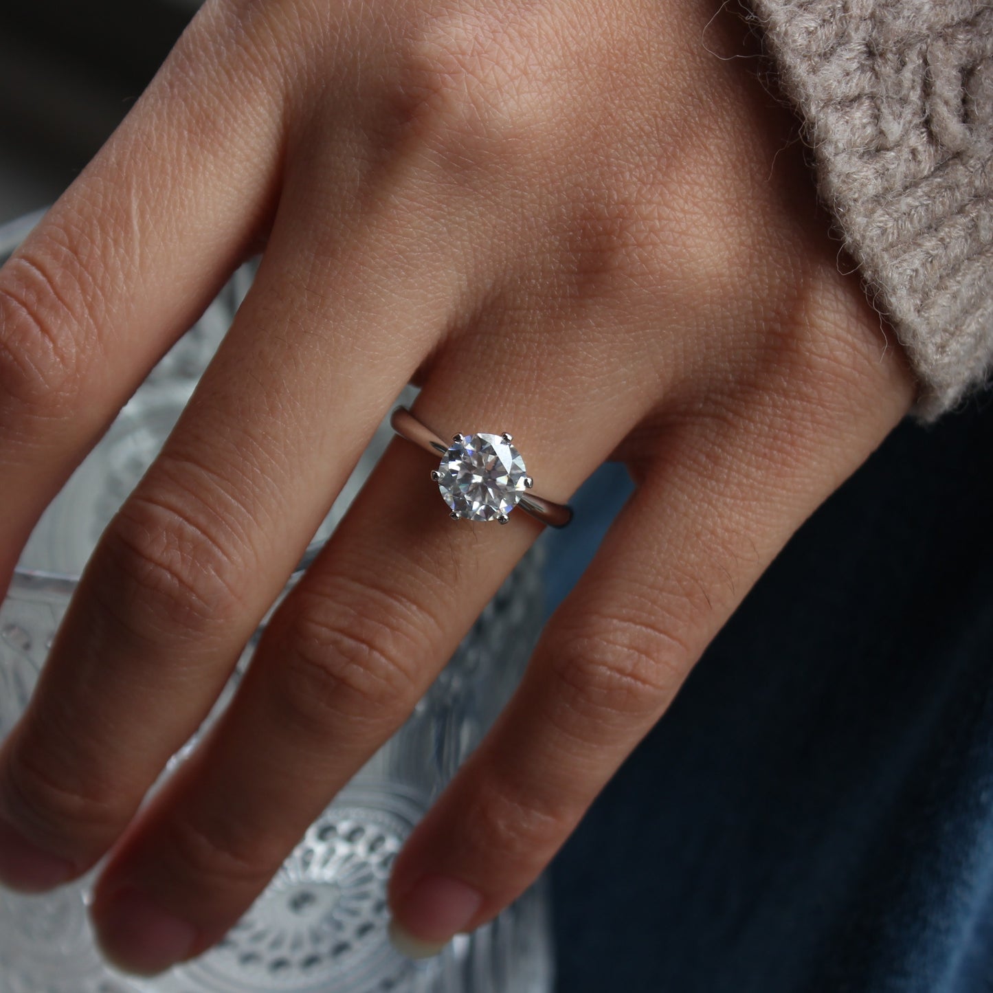 aurelia moissanite ring stacking style on hand
