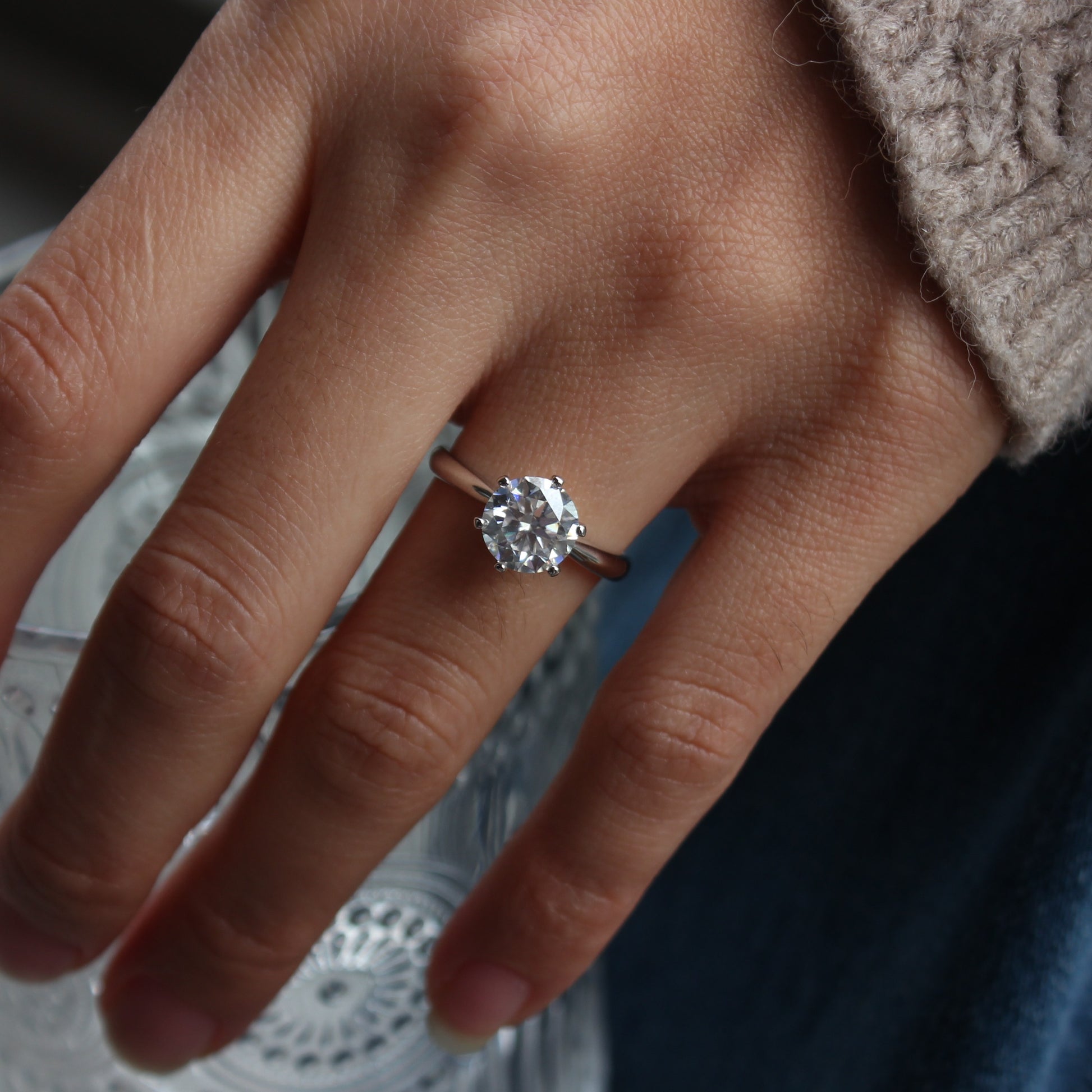 aurelia moissanite ring stacking style on hand
