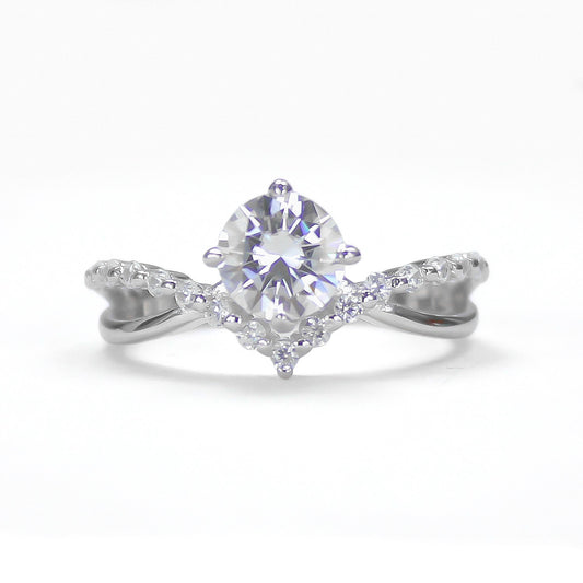 Auriel curved moissanite ring in 18K gold plated sterling silver, front view on white background
