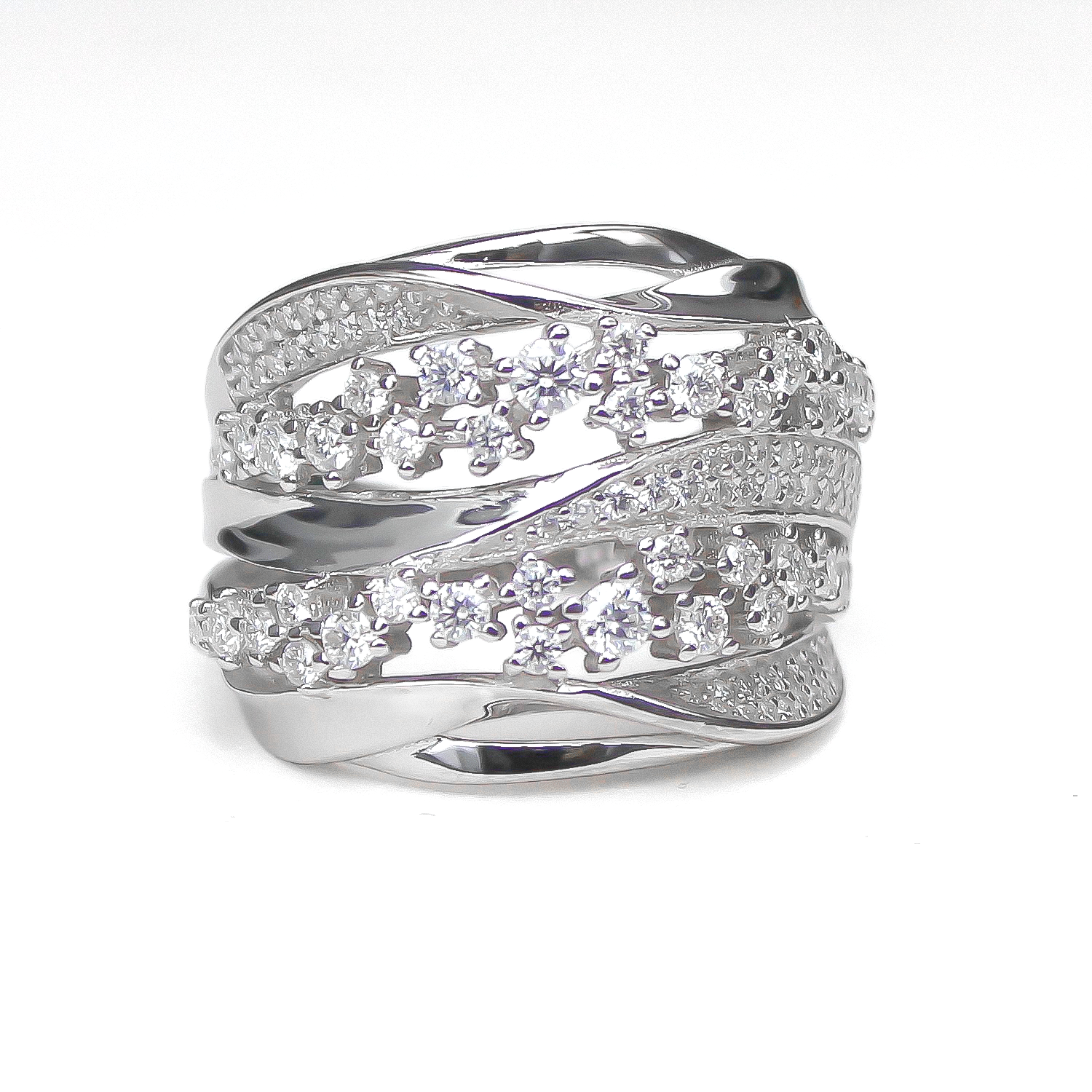 Front product photo of Aurora pavé moissanite band ring in 18K gold plated sterling silver