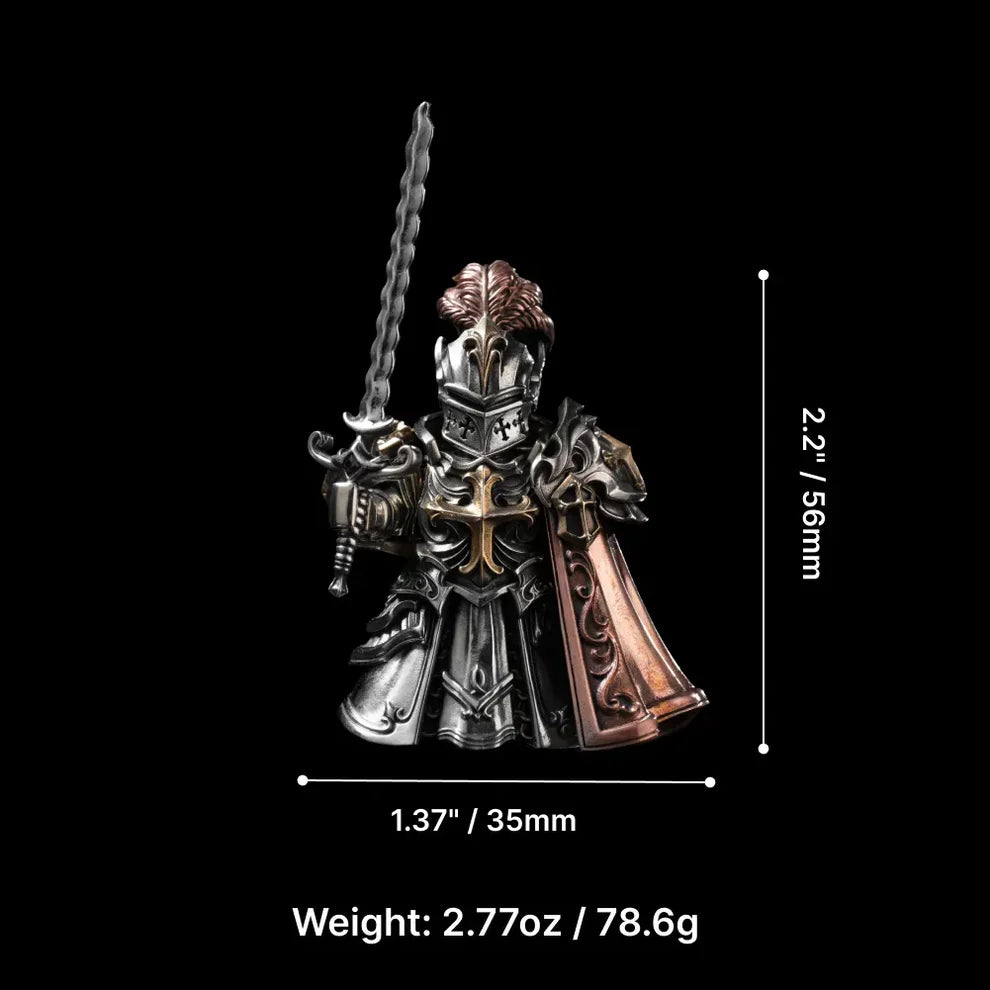 Crimson Templar Collectible Figure Detachable Bronze Copper Knight Statue with Sword Shield Cape Wings Medieval Fantasy