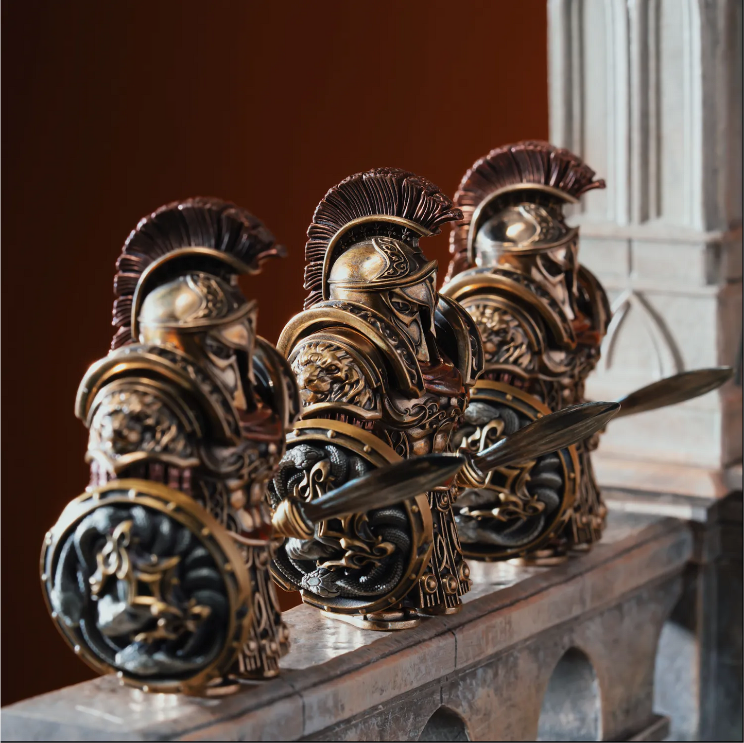 Spartan Warrior Bronze Copper Figurine – Magnetic Desk Decor Detachable Metal Collectible