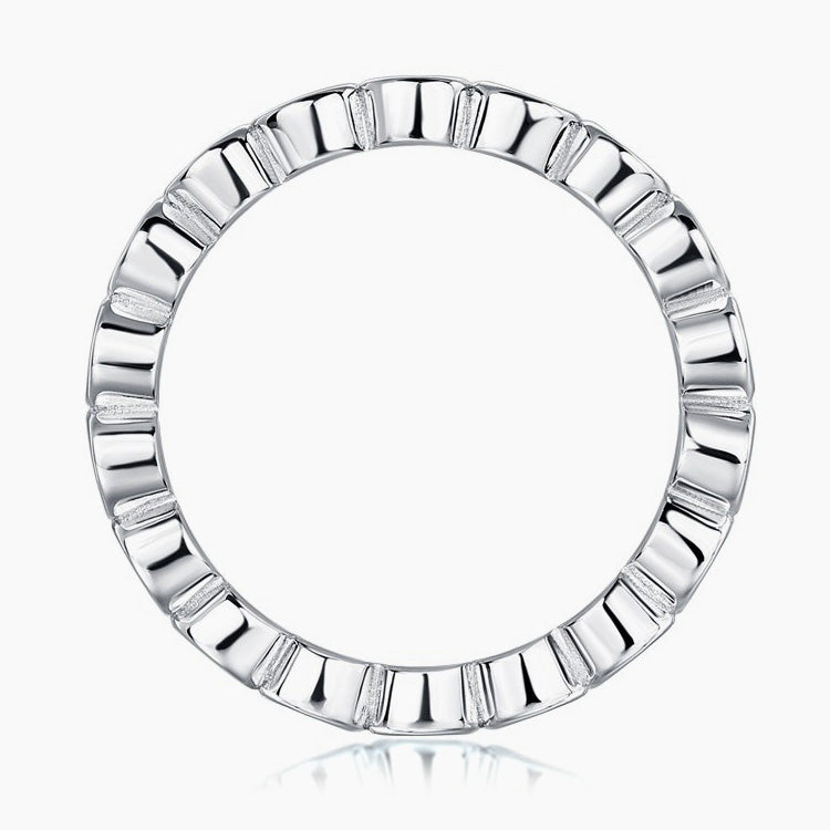 Back view of bezel eternity moissanite ring in 18K gold plated sterling silver